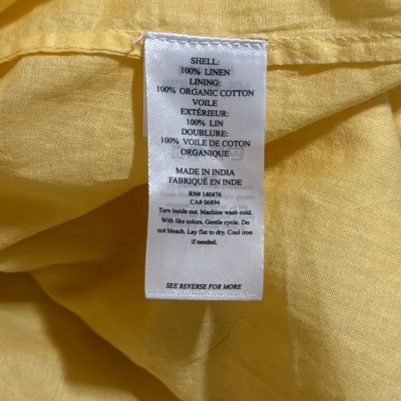 Faherty Ellis Linen Shift Dress Butter Yellow V Neck Lattice Lace Sleeveless-M - Picture 9 of 9